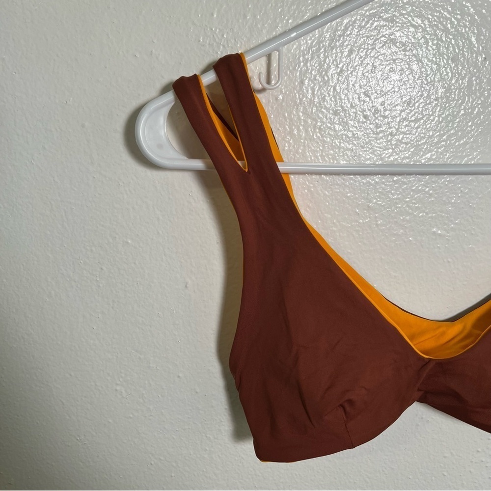 L*Space Women's One Wave Reversible Bikini Top Tan Brown Orange V-Neck Strappy - Picture 3 of 9